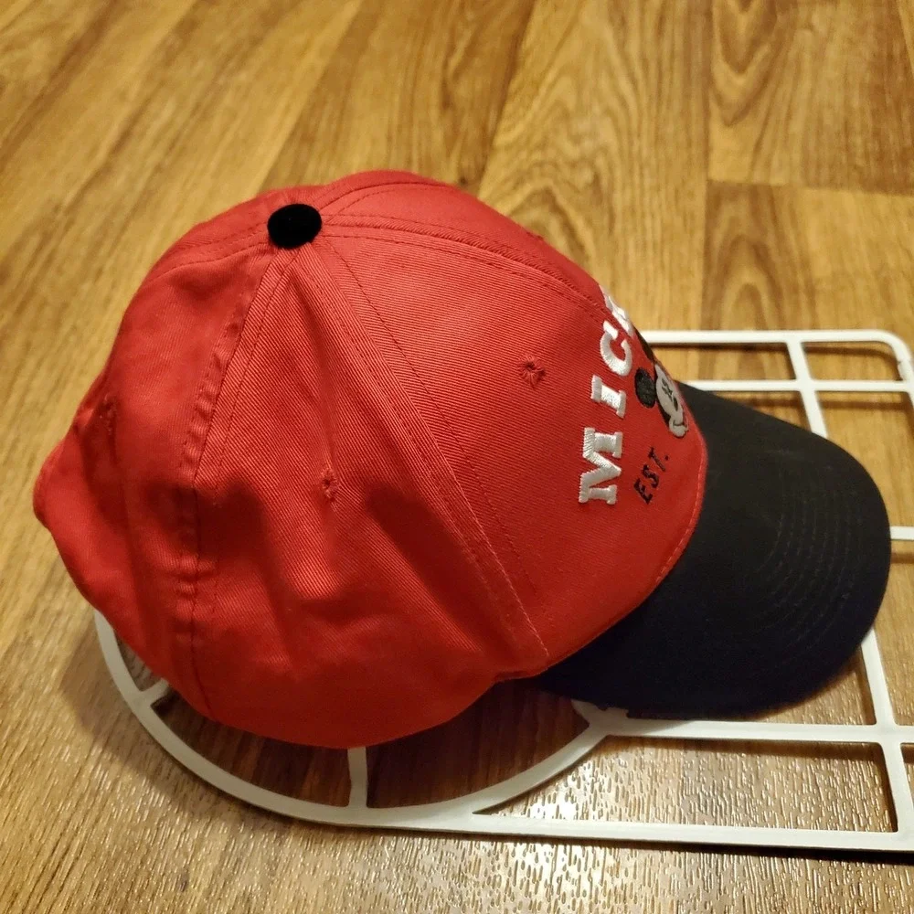 Vintage 90s Mickey Mouse Hat Men Snapback Red Disney Est‎ 1928